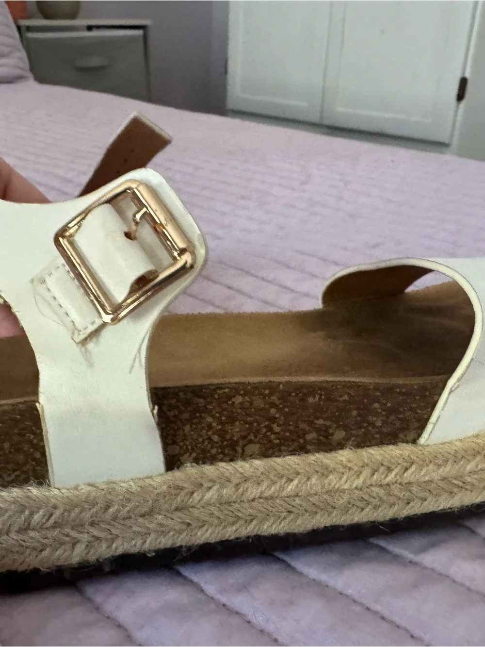 Women’s White Double-Strap Platform Sandals with Buckle ( Espadrilles)